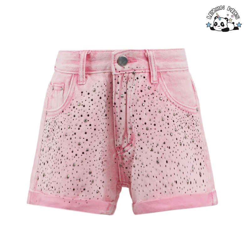 LEZONKIDS - Roupas infantis femininas elegantes e modernas por atacado Calções de jeans casuais com brilho para crianças